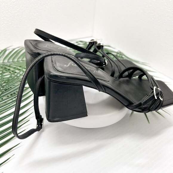Free People Niki Black Leather Strappy Open Toe Ankle Strap Sandals Size 37 - Picture 7 of 13